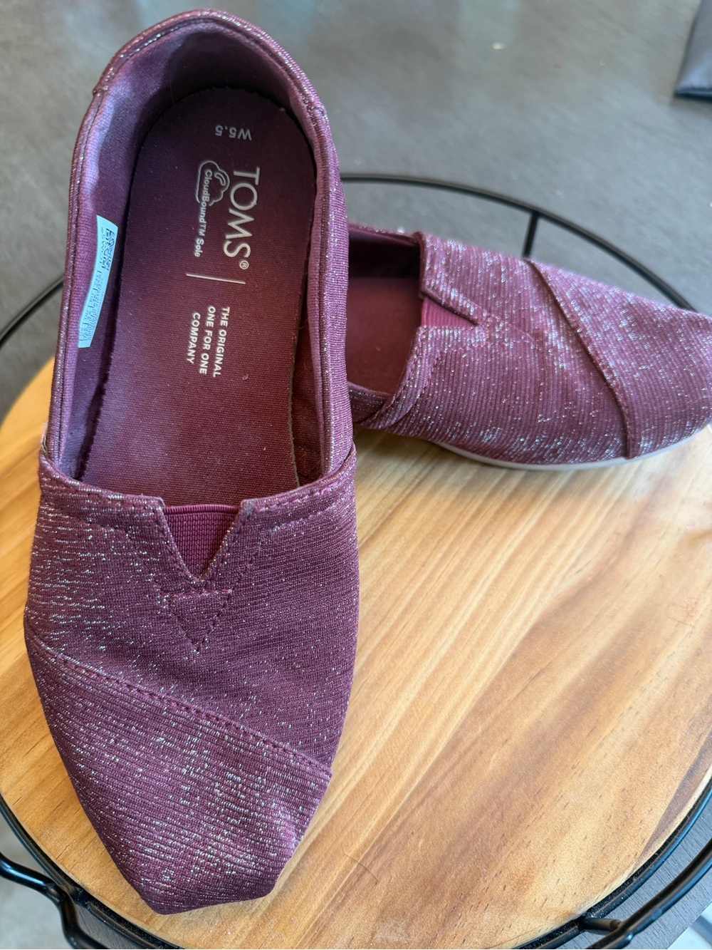 TOMS Women's Metallic Burgundy Slip-On Moccasins